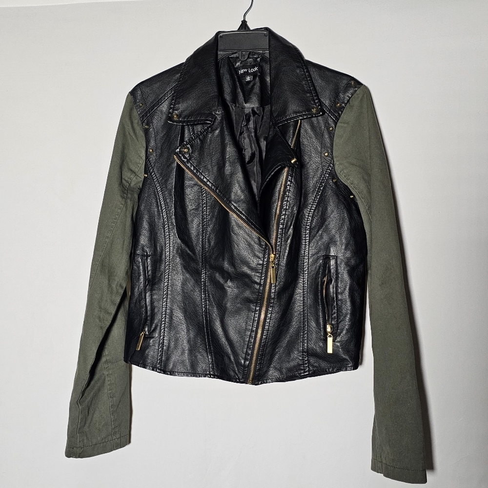 New look long sleeve leather motorcycle jacket large